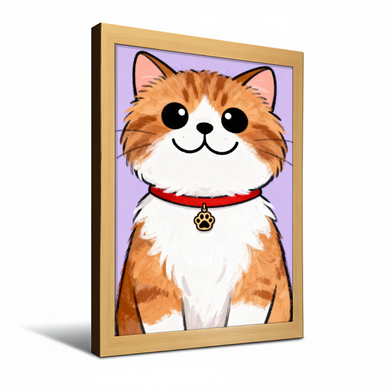 Animaux, chat orange et blanc mignon avec collier rouge, H 18 po x l 12 po, Toile tendue, Ne s’applique pas