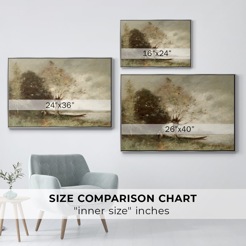 «Vintage Landscape -CMIII» sur, H 25 po x l 37 po, Toile argentée avec cadre flottant