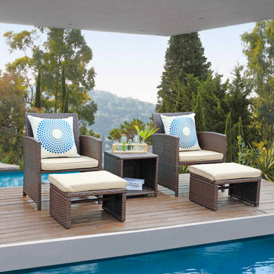 Cullan 5 Piece Rattan Seating Group with Cushions