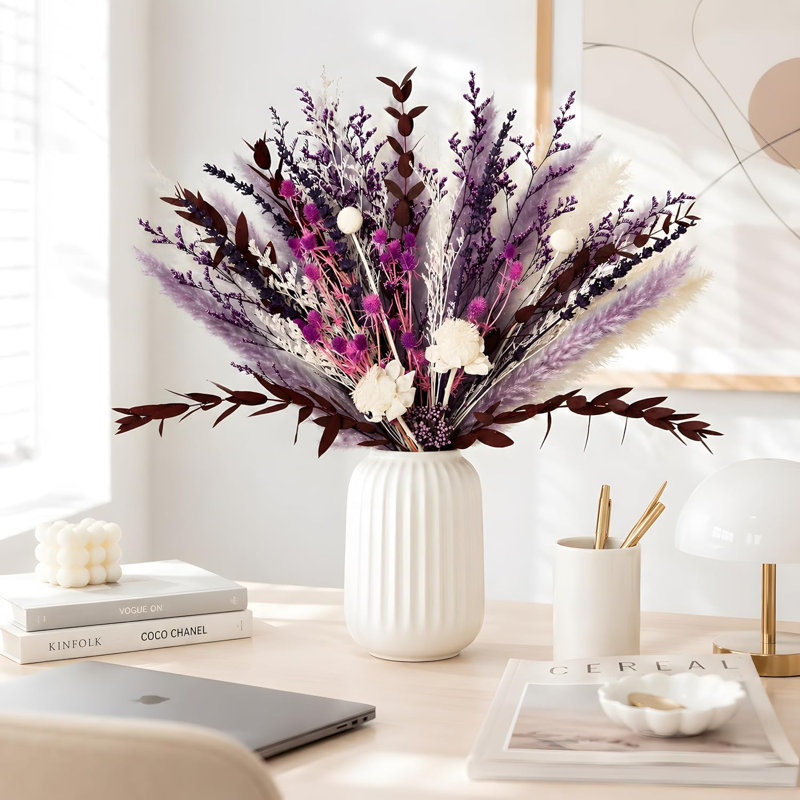 Bouquet de fleurs séchées bohème violettes - 43 cm (17 pouces) d'herbes de la pampa pour décoration intérieure ou centre de table de mariage