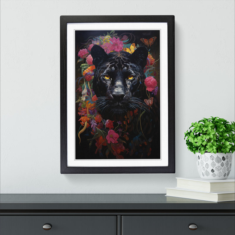 Panther Renaissance - Single Picture Frame Print on Wood, Black, 34" H x 25" W x 2" D
