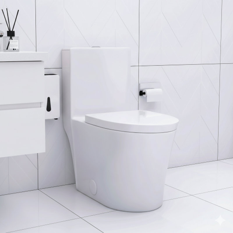 Toilette allongée une pièce en blanc.