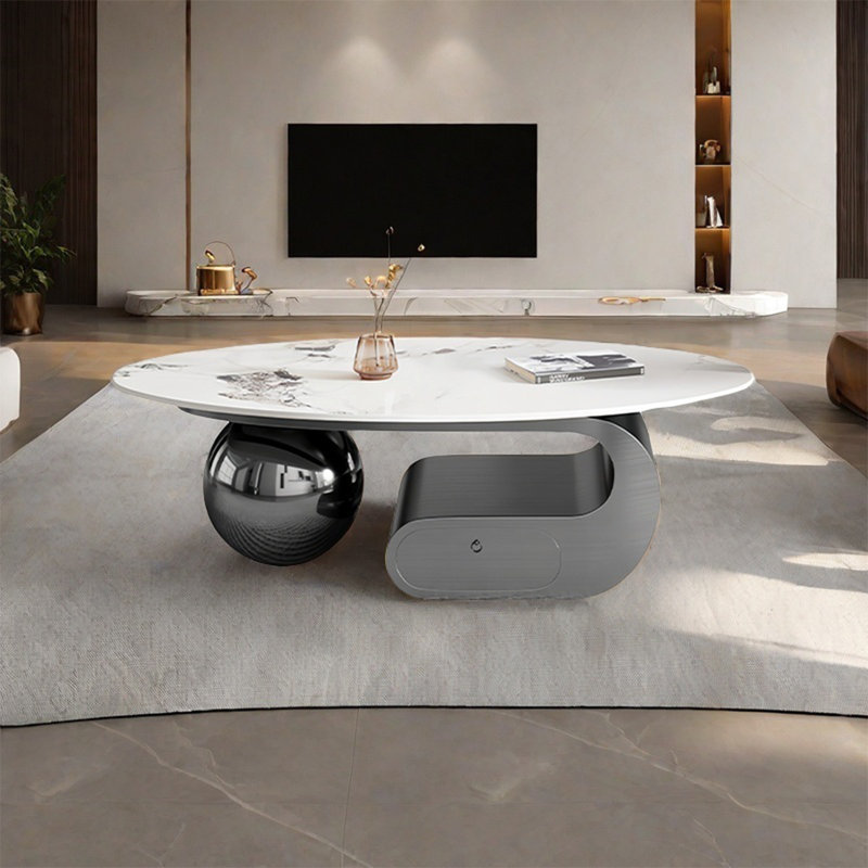 Table ovale légère et luxueuse, H 15 po x L 51,2 po x l 27,6 po, Gris