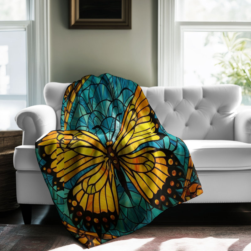 Art de papillon teint - 1 pièce Sherpa Premium, Lit simple