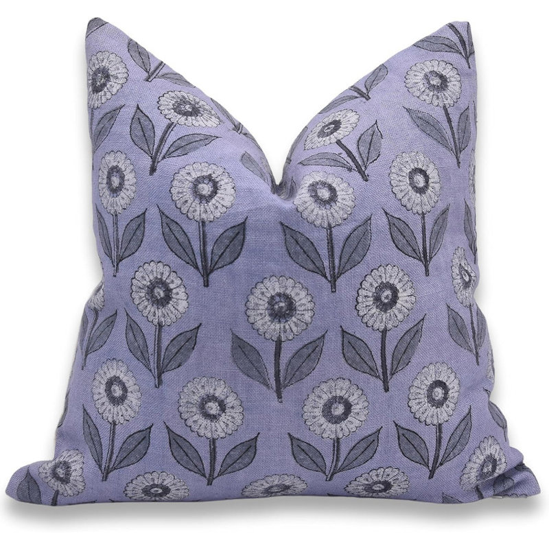 Housse de coussin en lin faite à la main à motif floral Floral, 22 po x 22 po