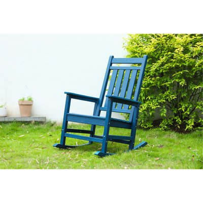 Fauteuil à bascule de véranda adulte bleu marine - Avec appui-tête et structure renforcés - Mobilier d'extérieur bleu surdimensionné - Assise profilée en plastique