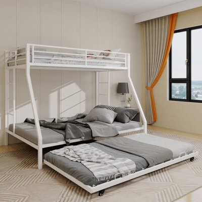 Lit superposé, tube carré à haute stabilité, avec échelle et lit gigogne roulant, look minimaliste, support robuste pour la maison, le dortoir et la chambre d'amis