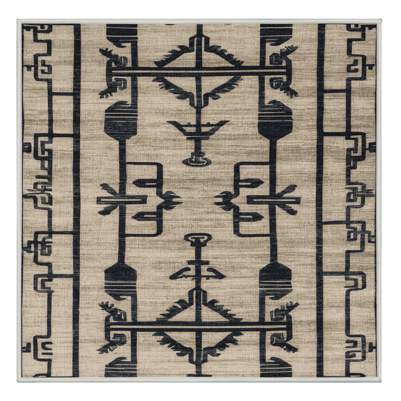 Tapis beige Art Deco lavable à la machine, Carré 4 pi