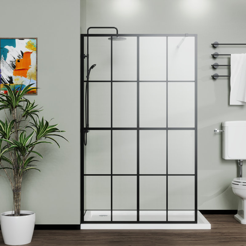 Walk-In 46" X 72" Shower Screen - Black, Tempered Glass With 4 Side Chamfer Black For Glass, Stable Structure