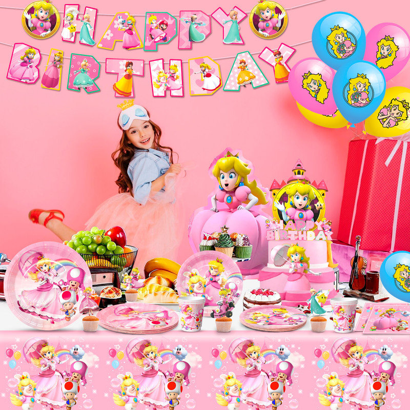 Princess Peach Party Supplies,84pcs Princess Peach Party Decorations