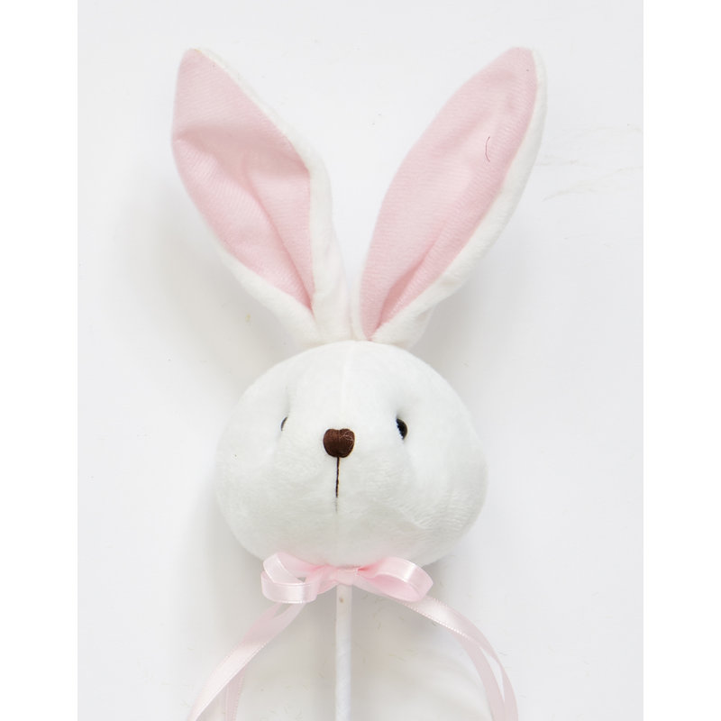 Tête de lapin de Pâques 7 "avec oreilles sur tige 12", blanc et rose, ensemble de 5