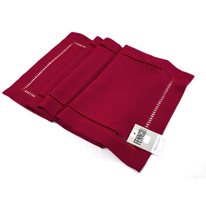 Red Hemstitched Border 14"x54" Cotton Polyester Table Runner