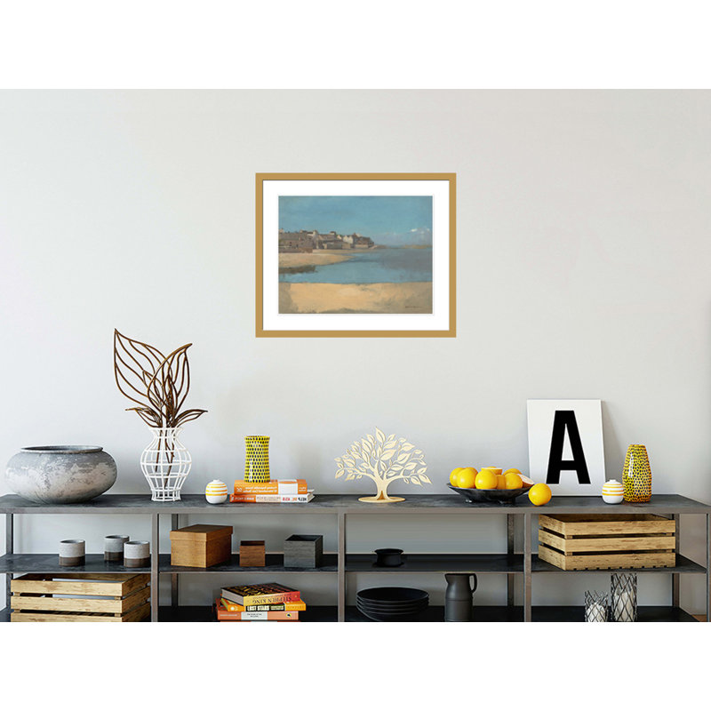 «Village by the Sea in Brittany» par Odilon Redon, impression giclée sur cadre, H 23,5 po x l 28,73 po