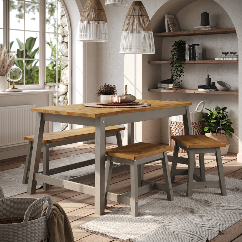 Staton Solid Wood Bench, Grey, 45.50 x 122.50 x 31.50cm