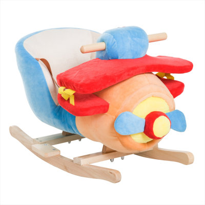 Plush Wooden Kids Rocking Airplane with Soothing Melody and Seat Belt, Multi-colored