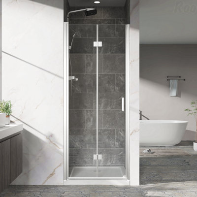 Shower Door  - 32" W X 72" H Frameless Design Bi-Fold Swing Opening Shower Door -1/4" (6Mm) Clear Tempered Glass