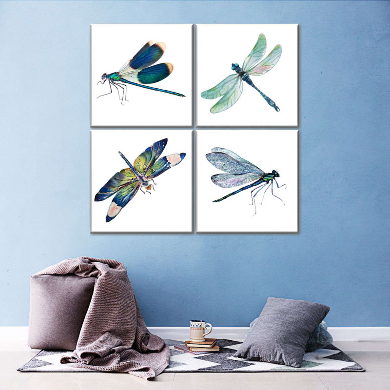 Libellules bleues, reproduction sur toile, H 57 po x l 57 po x P 1,25 po