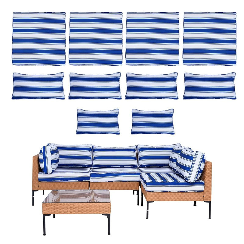 10 Pack Outdoor Patio Cushion Slipcovers, Waterproof Replacement Cushion Covers for Sectional Sofa Couch, Patio Furniture Seat Backrest Armrest Cushion Protector, Black (Covers Only, No Cushion Inserts)