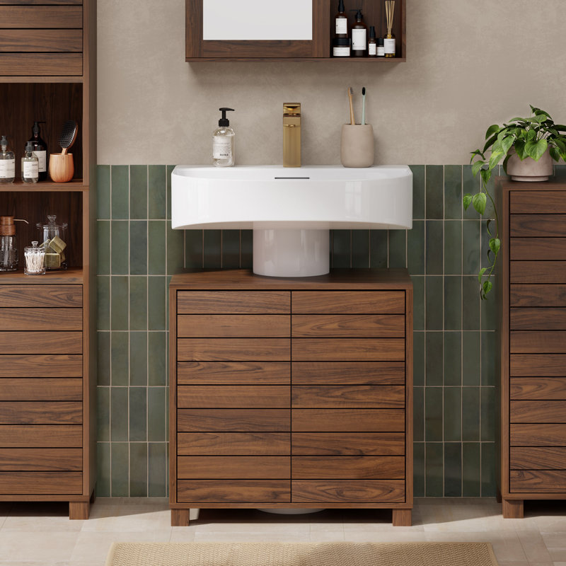 Chester 60cm Single Bathroom Vanity Base Only in Wood Effect, Dark Wood