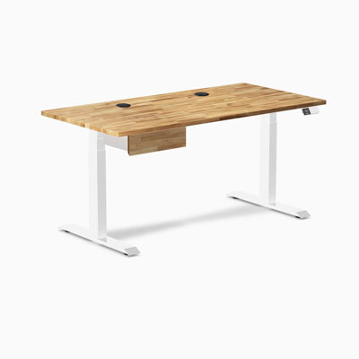 Bureau double debout en bois franc avec tiroir - chêne blanc / 60 x 30 pouces avec œillets / noir mat