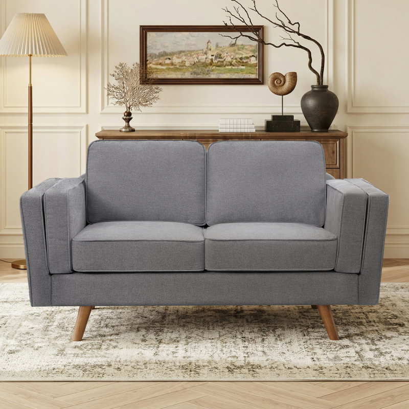 Causeuse rembourrée avec pieds en bois massif de 62,2 po Havens, Light Grey Chenille