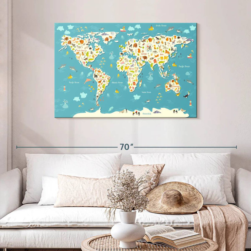 Aliaz Animal World Map For Kids, 30" H x 45" W