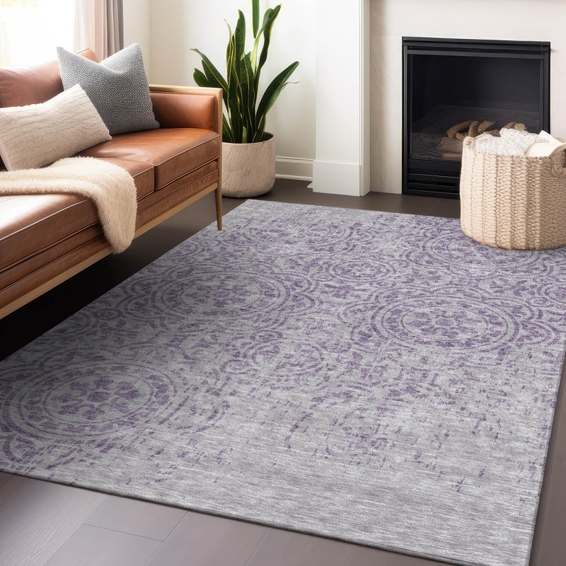 Tapis lavande Prisco lavable à la machine de qualité supérieure, Rectangle 10 pi x 14 pi