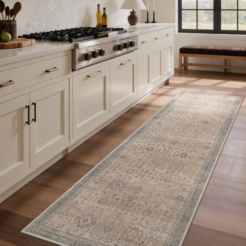 Tapis rose Abastos, Beige avoine, Tapis de couloir de 2 pi x 7 pi