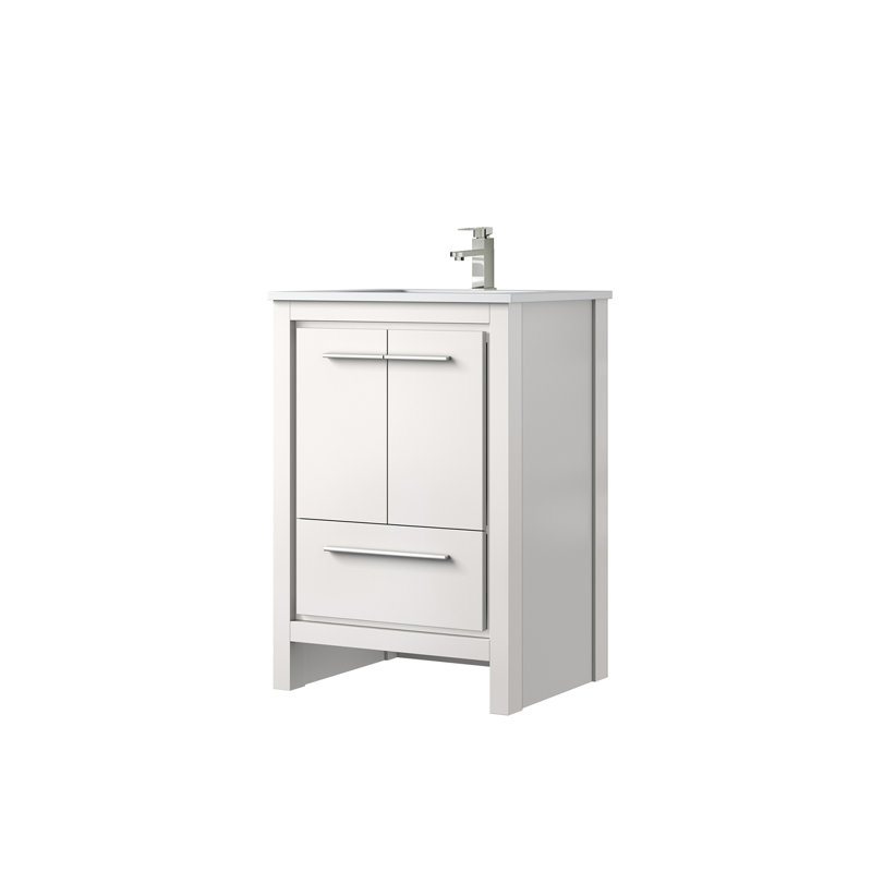White Bath Vanity With Quartz Top And Brushed Nickel Faucet, Functional Design - 24"w X 20"d Compact