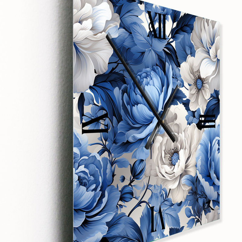 Horloge murale bleue avec motif de roses néo-victoriennes I, Petit