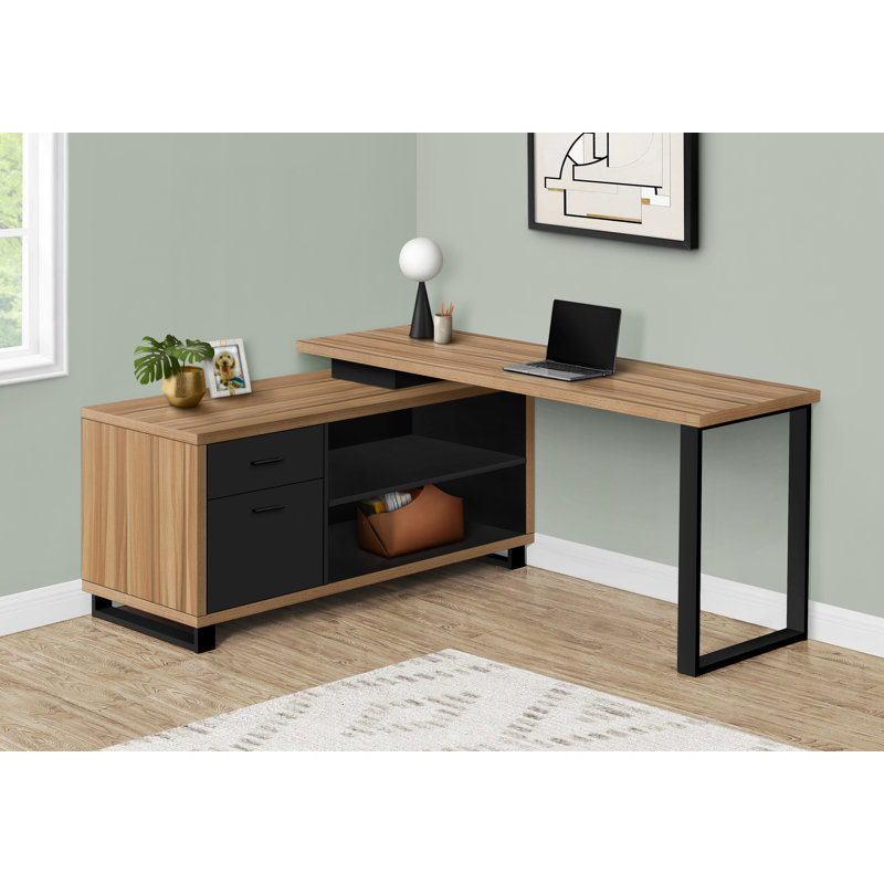 Aijalon Computer Desk, Home Office, Corner, Storage Drawers, L Shape, Work, Laptop, Metal, Beige/Black