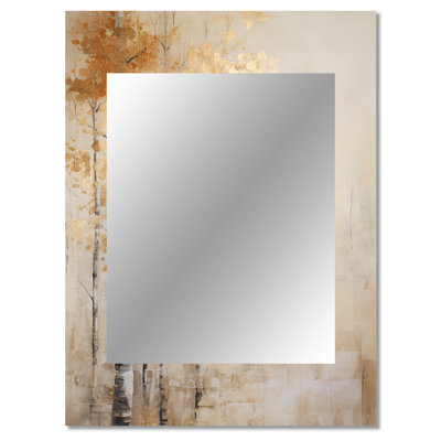 Beige And Gold Minimalism Forest I - Forest Unique Mirror, Traditional Large Wall Mirror, Printed Metal Art