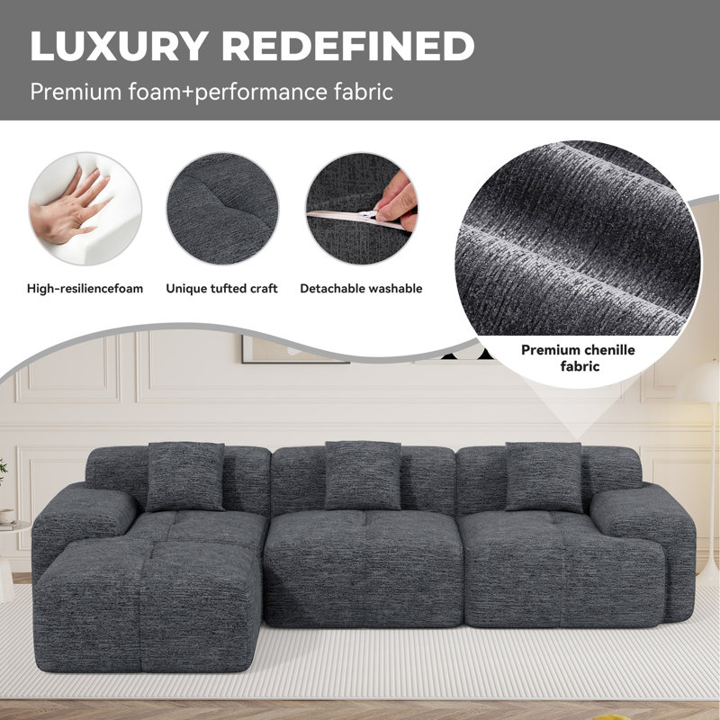 Boneless 122" Modern L Shaped Modular Sectional Sofa, Boneless Couches for Living Room with Ottoman,4 Seater Convertible Cloud Couch Sofa Set, No Assembly Required