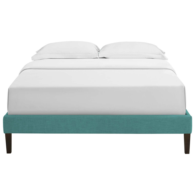Base de lit Tessie avec pieds fuselés carrés, Tissage uni bleu sarcelle, Très grand