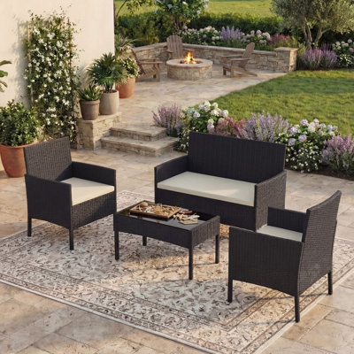 Alarik Rattan 4 - Person Seating Group with Cushions, UKFR Certified