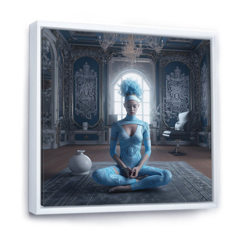 «Blue Yogini Meditation Spiritual Elegance» sur impression sur toile, 36" H x 36" W, Cadre flottant blanc