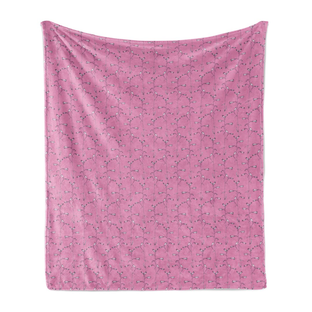 Weich Flanell Fleece Decke, Kontinuierliche Hand gezeichnete Kräuter, Blumen, Rosa Aubergine und Weiß