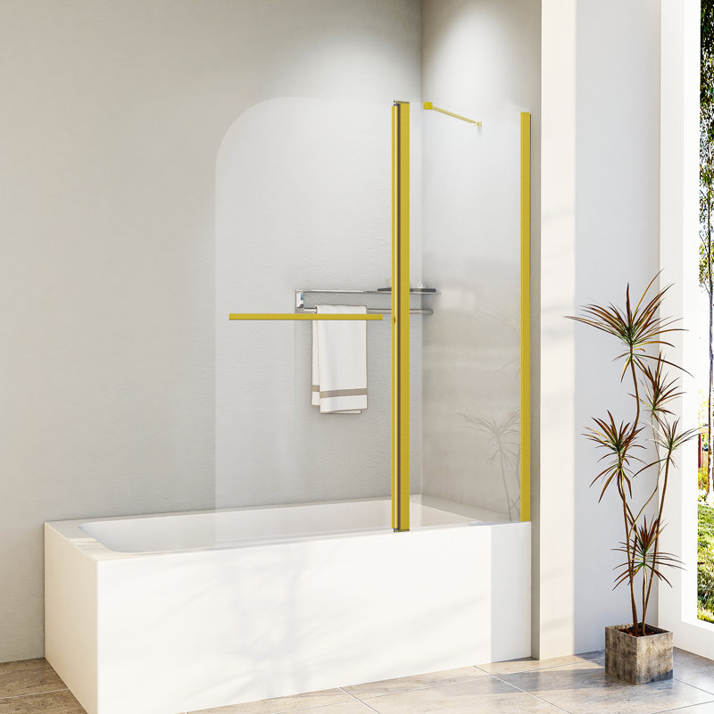 Brushed Gold Frameless Folding Shower Door with Tempered Glass