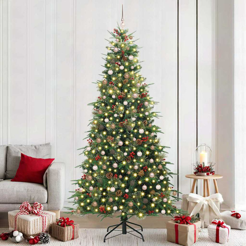 Artificial Hinged Christmas Tree Green PE and PVC, 7.87' H, Green/Brown/Ivory