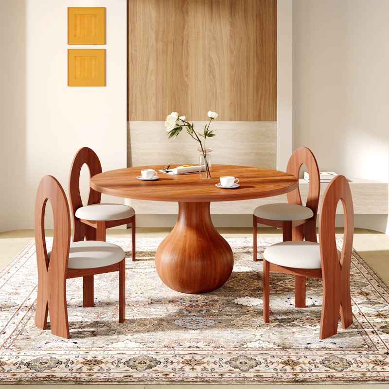 Farmhouse Solid Wood Dining Table, 29.52"H x 59"L x 59"W, Bright Walnut