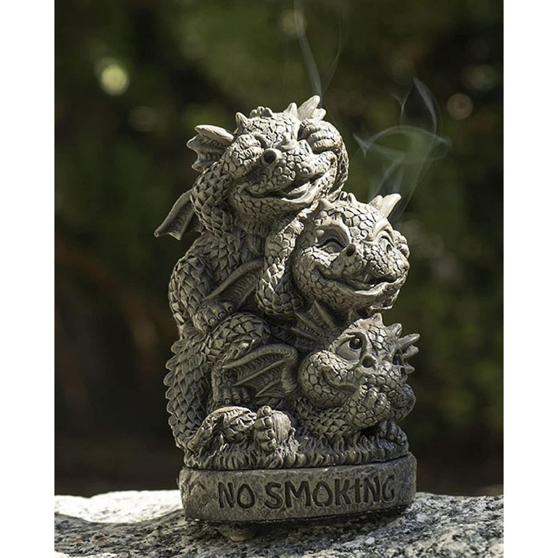 Figurine de brûleur de cône de jardin en forme de faux dragon «No Hear» See Hear Speak No Evil Whimsical Garden de Trinx