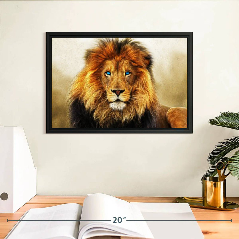 Lion aux yeux bleus, H 9 po x l 13 po