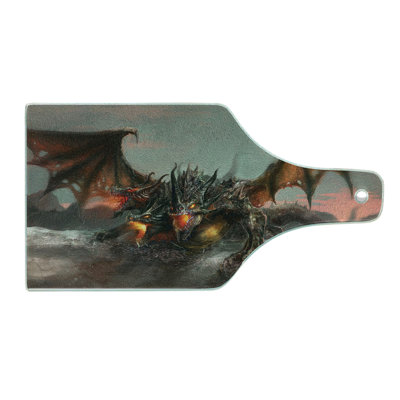 Ambesonne Gothic Tempered Glass Cutting Board Dragon Monster Brown Grey
