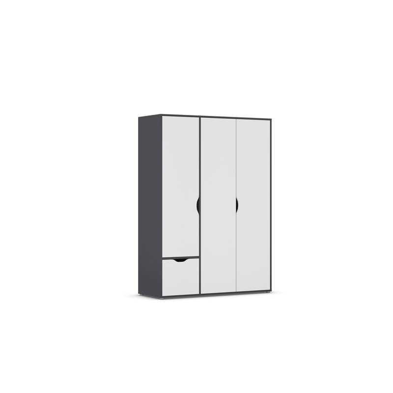The Narai wardrobe has a handle -less look, 194cm H x 140cm W x 53cm D, Alpine White/Grey Metallic