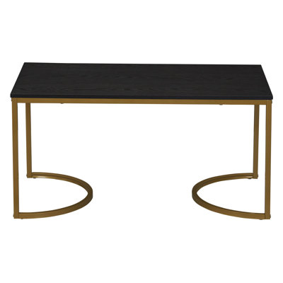 Rayva Half Moon Rectangular Coffee Table Wood Grain and Metal