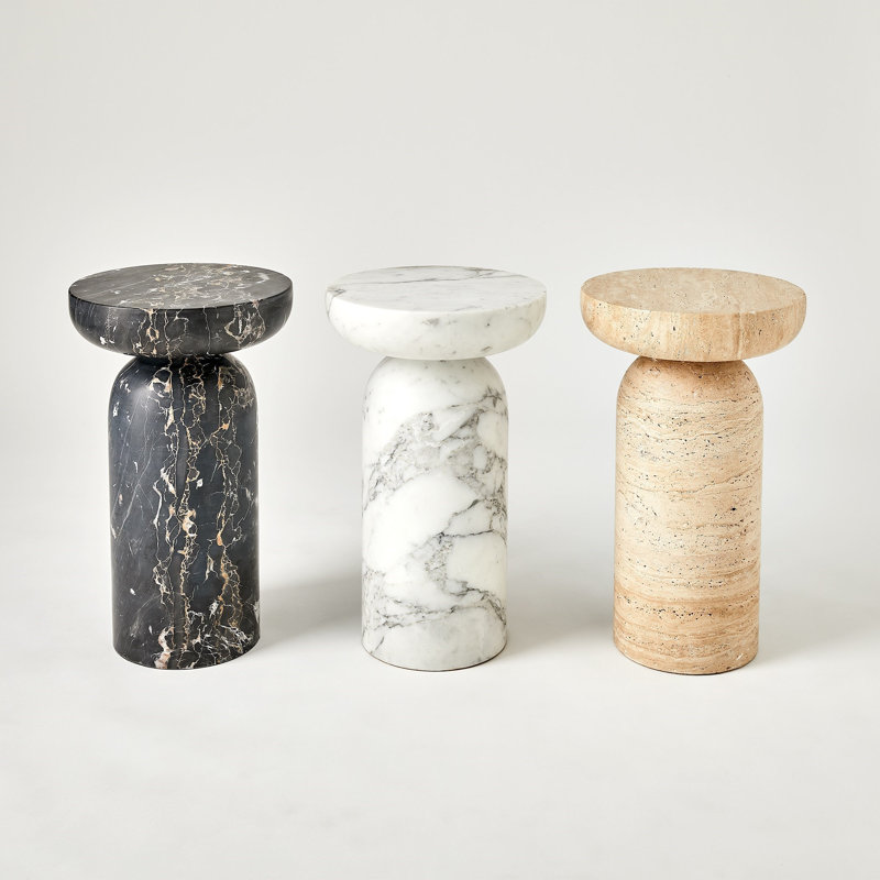Tumble Marble End Table, White
