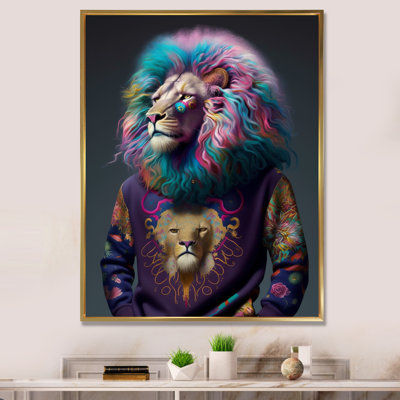 Lion frais avec un chandail flamboyant
