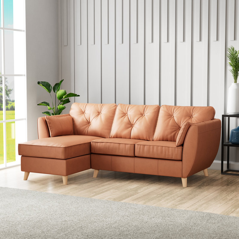 Hoxton 3 Seater Leather Maxi Sofa Chaise, Saddle, Left Hand Facing, Light Wood