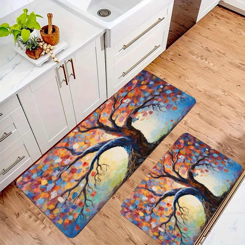 Arbre coloré, ensemble de 2 tapis de cuisine