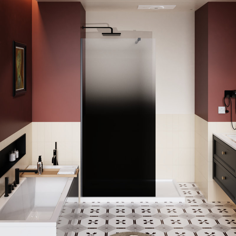 31.5" X 72" Walk - In Shower Door, Black Gradient Design, 1/4 Inch Thick Tempered Glass, Lightweight Aluminum For Stability, Stain , Seamless Right Fixed Left Sliding Bathroom Aesthetics 34 W 72 H